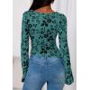 imagePRETTYGARDEN Women Long Sleeve Floral Mesh Tops Blouse 2026 Fall Trendy Boat Neck Ruched Spring Shirt Going Out Date OutfitsLake Blue