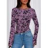 imagePRETTYGARDEN Women Long Sleeve Floral Mesh Tops Blouse 2026 Fall Trendy Boat Neck Ruched Spring Shirt Going Out Date OutfitsPurple