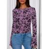 imagePRETTYGARDEN Women Long Sleeve Floral Mesh Tops Blouse 2026 Fall Trendy Boat Neck Ruched Spring Shirt Going Out Date OutfitsPurple