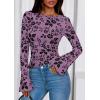 imagePRETTYGARDEN Women Long Sleeve Floral Mesh Tops Blouse 2026 Fall Trendy Boat Neck Ruched Spring Shirt Going Out Date OutfitsPurple