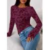 imagePRETTYGARDEN Women Long Sleeve Floral Mesh Tops Blouse 2026 Fall Trendy Boat Neck Ruched Spring Shirt Going Out Date OutfitsPurple Red