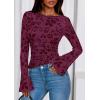 imagePRETTYGARDEN Women Long Sleeve Floral Mesh Tops Blouse 2026 Fall Trendy Boat Neck Ruched Spring Shirt Going Out Date OutfitsPurple Red