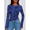 imagePRETTYGARDEN Women Long Sleeve Floral Mesh Tops Blouse 2026 Fall Trendy Boat Neck Ruched Spring Shirt Going Out Date OutfitsRoyal Blue