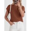 imagePRETTYGARDEN Womens 2026 Spring Fashion Sweater Vest Business Casual Crochet Tops Cap Sleeve Knit Shirt Beach Summer OutfitsBrown