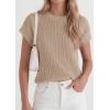imagePRETTYGARDEN Womens 2026 Spring Fashion Sweater Vest Business Casual Crochet Tops Cap Sleeve Knit Shirt Beach Summer OutfitsKhaki