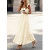 imagePRETTYGARDEN Womens 2026 Summer Casual Maxi Dresses Cap Sleeve V Neck Smocked Long Pockets Party Sundress Vacation OutfitsBeige