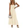 imagePRETTYGARDEN Womens 2026 Summer Casual Maxi Dresses Cap Sleeve V Neck Smocked Long Pockets Party Sundress Vacation OutfitsBeige