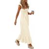 imagePRETTYGARDEN Womens 2026 Summer Casual Maxi Dresses Cap Sleeve V Neck Smocked Long Pockets Party Sundress Vacation OutfitsBeige