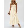 imagePRETTYGARDEN Womens 2026 Summer Casual Maxi Dresses Cap Sleeve V Neck Smocked Long Pockets Party Sundress Vacation OutfitsBeige