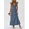 imagePRETTYGARDEN Womens 2026 Summer Casual Maxi Dresses Cap Sleeve V Neck Smocked Long Pockets Party Sundress Vacation OutfitsDusty Blue