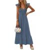 imagePRETTYGARDEN Womens 2026 Summer Casual Maxi Dresses Cap Sleeve V Neck Smocked Long Pockets Party Sundress Vacation OutfitsDusty Blue