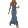 imagePRETTYGARDEN Womens 2026 Summer Casual Maxi Dresses Cap Sleeve V Neck Smocked Long Pockets Party Sundress Vacation OutfitsDusty Blue