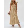 imagePRETTYGARDEN Womens 2026 Summer Casual Maxi Dresses Cap Sleeve V Neck Smocked Long Pockets Party Sundress Vacation OutfitsKhaki