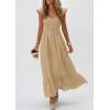 imagePRETTYGARDEN Womens 2026 Summer Casual Maxi Dresses Cap Sleeve V Neck Smocked Long Pockets Party Sundress Vacation OutfitsKhaki