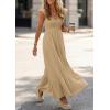 imagePRETTYGARDEN Womens 2026 Summer Casual Maxi Dresses Cap Sleeve V Neck Smocked Long Pockets Party Sundress Vacation OutfitsKhaki