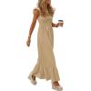 imagePRETTYGARDEN Womens 2026 Summer Casual Maxi Dresses Cap Sleeve V Neck Smocked Long Pockets Party Sundress Vacation OutfitsKhaki