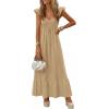 imagePRETTYGARDEN Womens 2026 Summer Casual Maxi Dresses Cap Sleeve V Neck Smocked Long Pockets Party Sundress Vacation OutfitsKhaki