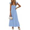 imagePRETTYGARDEN Womens 2026 Summer Casual Maxi Dresses Cap Sleeve V Neck Smocked Long Pockets Party Sundress Vacation OutfitsLight Blue