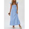 imagePRETTYGARDEN Womens 2026 Summer Casual Maxi Dresses Cap Sleeve V Neck Smocked Long Pockets Party Sundress Vacation OutfitsLight Blue