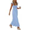 imagePRETTYGARDEN Womens 2026 Summer Casual Maxi Dresses Cap Sleeve V Neck Smocked Long Pockets Party Sundress Vacation OutfitsLight Blue