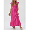 imagePRETTYGARDEN Womens 2026 Summer Casual Maxi Dresses Cap Sleeve V Neck Smocked Long Pockets Party Sundress Vacation OutfitsRose Red