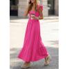 imagePRETTYGARDEN Womens 2026 Summer Casual Maxi Dresses Cap Sleeve V Neck Smocked Long Pockets Party Sundress Vacation OutfitsRose Red