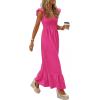 imagePRETTYGARDEN Womens 2026 Summer Casual Maxi Dresses Cap Sleeve V Neck Smocked Long Pockets Party Sundress Vacation OutfitsRose Red