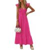 imagePRETTYGARDEN Womens 2026 Summer Casual Maxi Dresses Cap Sleeve V Neck Smocked Long Pockets Party Sundress Vacation OutfitsRose Red