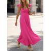 imagePRETTYGARDEN Womens 2026 Summer Casual Maxi Dresses Cap Sleeve V Neck Smocked Long Pockets Party Sundress Vacation OutfitsRose Red