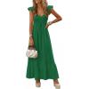 imagePRETTYGARDEN Womens 2026 Summer Casual Maxi Dresses Cap Sleeve V Neck Smocked Long Pockets Party Sundress Vacation OutfitsTeal