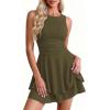 imagePRETTYGARDEN Womens 2026 Summer Mini Dress Sleeveless Ruched A Line Ruffle Flowy Short Cute Dresses Party Date Night OutfitsArmy Green
