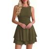 imagePRETTYGARDEN Womens 2026 Summer Mini Dress Sleeveless Ruched A Line Ruffle Flowy Short Cute Dresses Party Date Night OutfitsArmy Green