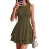 imagePRETTYGARDEN Womens 2026 Summer Mini Dress Sleeveless Ruched A Line Ruffle Flowy Short Cute Dresses Party Date Night OutfitsArmy Green