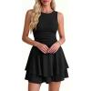 imagePRETTYGARDEN Womens 2026 Summer Mini Dress Sleeveless Ruched A Line Ruffle Flowy Short Cute Dresses Party Date Night OutfitsBlack