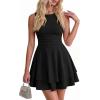 imagePRETTYGARDEN Womens 2026 Summer Mini Dress Sleeveless Ruched A Line Ruffle Flowy Short Cute Dresses Party Date Night OutfitsBlack