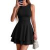 imagePRETTYGARDEN Womens 2026 Summer Mini Dress Sleeveless Ruched A Line Ruffle Flowy Short Cute Dresses Party Date Night OutfitsBlack