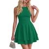 imagePRETTYGARDEN Womens 2026 Summer Mini Dress Sleeveless Ruched A Line Ruffle Flowy Short Cute Dresses Party Date Night OutfitsGreen