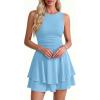 imagePRETTYGARDEN Womens 2026 Summer Mini Dress Sleeveless Ruched A Line Ruffle Flowy Short Cute Dresses Party Date Night OutfitsLight Blue
