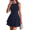 imagePRETTYGARDEN Womens 2026 Summer Mini Dress Sleeveless Ruched A Line Ruffle Flowy Short Cute Dresses Party Date Night OutfitsNavy Blue