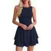 imagePRETTYGARDEN Womens 2026 Summer Mini Dress Sleeveless Ruched A Line Ruffle Flowy Short Cute Dresses Party Date Night OutfitsNavy Blue