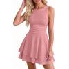 imagePRETTYGARDEN Womens 2026 Summer Mini Dress Sleeveless Ruched A Line Ruffle Flowy Short Cute Dresses Party Date Night OutfitsPink