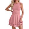 imagePRETTYGARDEN Womens 2026 Summer Mini Dress Sleeveless Ruched A Line Ruffle Flowy Short Cute Dresses Party Date Night OutfitsPink