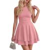 imagePRETTYGARDEN Womens 2026 Summer Mini Dress Sleeveless Ruched A Line Ruffle Flowy Short Cute Dresses Party Date Night OutfitsPink