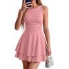 imagePRETTYGARDEN Womens 2026 Summer Mini Dress Sleeveless Ruched A Line Ruffle Flowy Short Cute Dresses Party Date Night OutfitsPink
