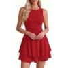 imagePRETTYGARDEN Womens 2026 Summer Mini Dress Sleeveless Ruched A Line Ruffle Flowy Short Cute Dresses Party Date Night OutfitsRed