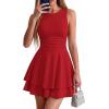 imagePRETTYGARDEN Womens 2026 Summer Mini Dress Sleeveless Ruched A Line Ruffle Flowy Short Cute Dresses Party Date Night OutfitsRed