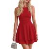 imagePRETTYGARDEN Womens 2026 Summer Mini Dress Sleeveless Ruched A Line Ruffle Flowy Short Cute Dresses Party Date Night OutfitsRed