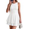 imagePRETTYGARDEN Womens 2026 Summer Mini Dress Sleeveless Ruched A Line Ruffle Flowy Short Cute Dresses Party Date Night OutfitsWhite