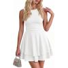 imagePRETTYGARDEN Womens 2026 Summer Mini Dress Sleeveless Ruched A Line Ruffle Flowy Short Cute Dresses Party Date Night OutfitsWhite