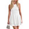 imagePRETTYGARDEN Womens 2026 Summer Mini Dress Sleeveless Ruched A Line Ruffle Flowy Short Cute Dresses Party Date Night OutfitsWhite